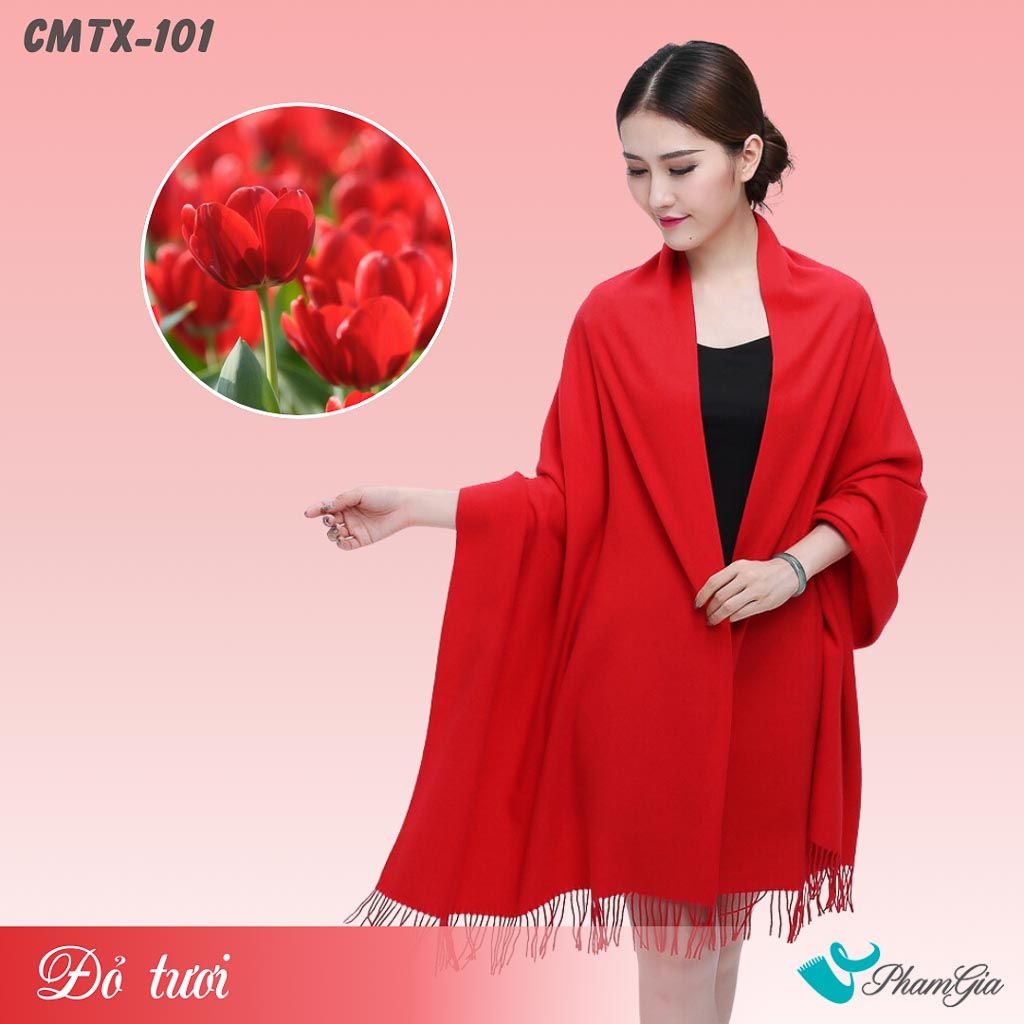 Khăn Choàng Cashmere Trơn Cao Cấp Màu Đỏ Tươi
