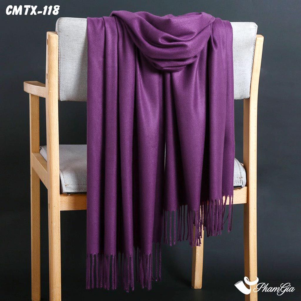 Góc Nghiêng Khăn Choàng Cashmere Trơn Cao Cấp Màu Tím Cẩm