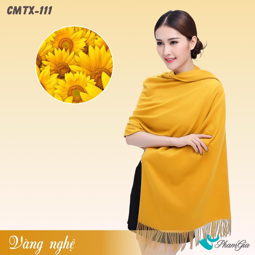 Khăn Choàng Cashmere Trơn Cao Cấp Màu Vàng Nghệ