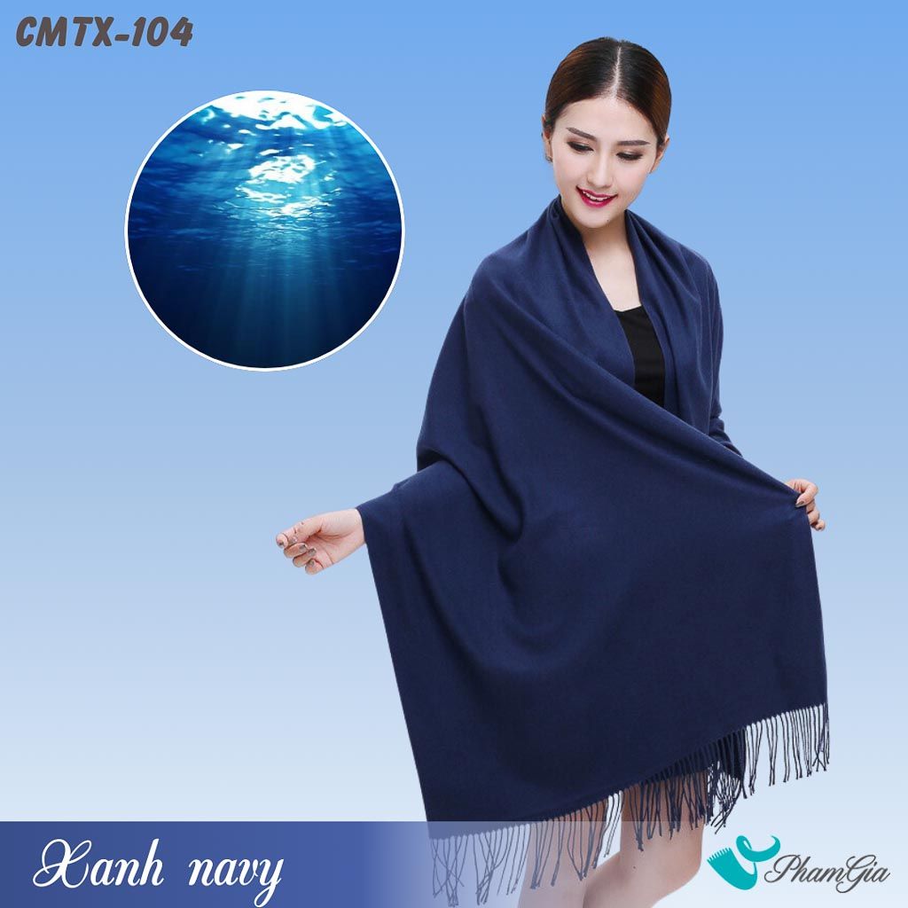 Khăn Choàng Cashmere Trơn Cao Cấp Màu Xanh Navy