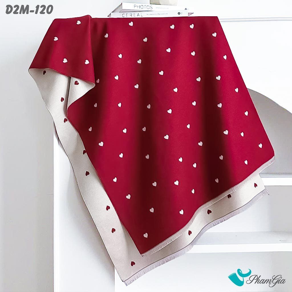 Khăn Choàng Dạ Cashmere 2 Mặt Cao Cấp Họa Tiết Trái Tim Nhỏ Màu Đỏ (D2M120)