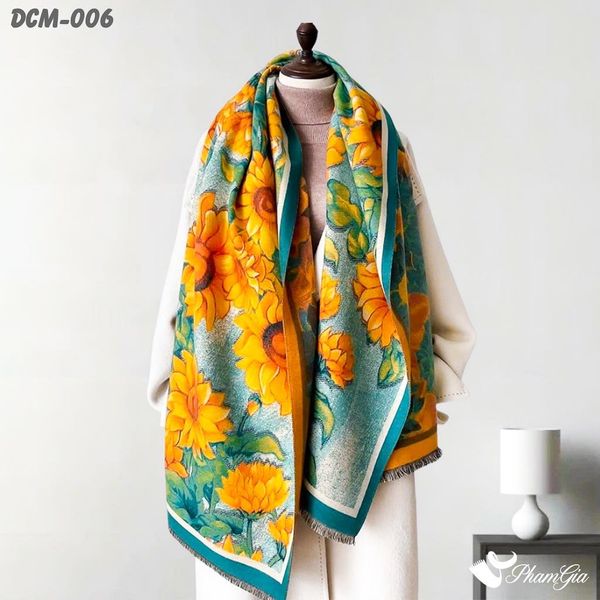 Khăn Choàng Dạ Cashmere 3D Cao Cấp Họa Tiết Hoa Hướng Dương (DCM006)