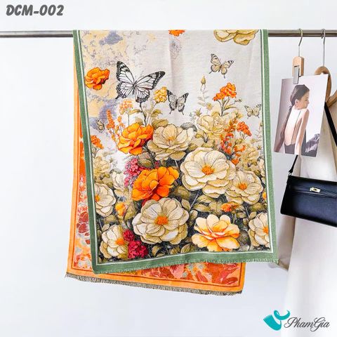 Khăn Choàng Dạ Cashmere 3D Cao Cấp Họa Tiết Hoa Mẫu Đơn (DCM002)
