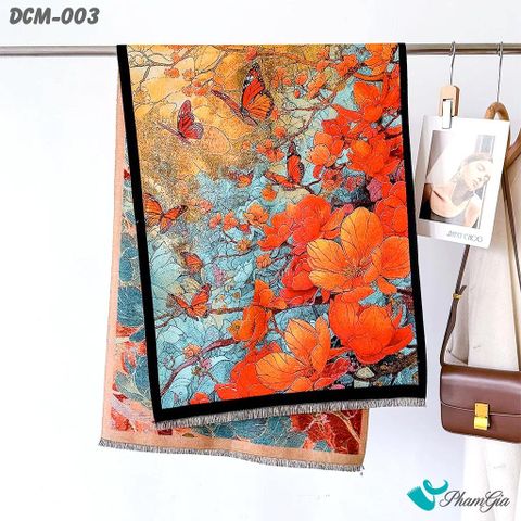 Khăn Choàng Dạ Cashmere 3D Cao Cấp Họa Tiết Hoa Mộc Lan (DCM003)