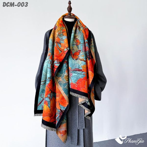 Khăn Choàng Dạ Cashmere 3D Cao Cấp Họa Tiết Hoa Mộc Lan (DCM003)