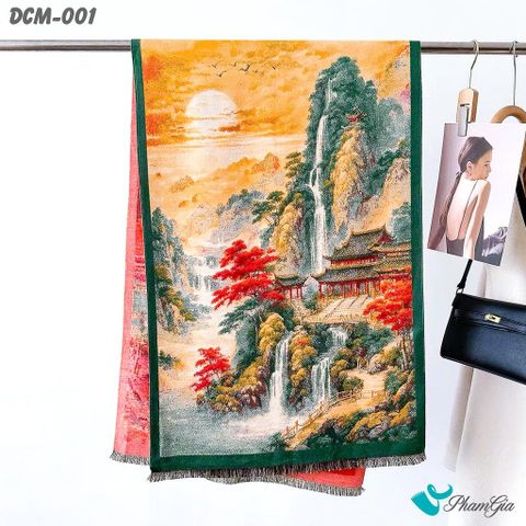 Khăn Choàng Dạ Cashmere 3D Cao Cấp Họa Tiết Tranh Sơn Thủy (DCM001)