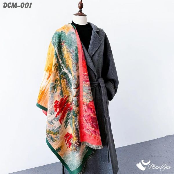 Khăn Choàng Dạ Cashmere 3D Cao Cấp Họa Tiết Tranh Sơn Thủy (DCM001)