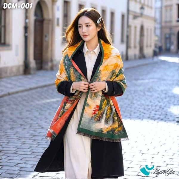 Khăn Choàng Dạ Cashmere 3D Cao Cấp Họa Tiết Tranh Sơn Thủy (DCM001)