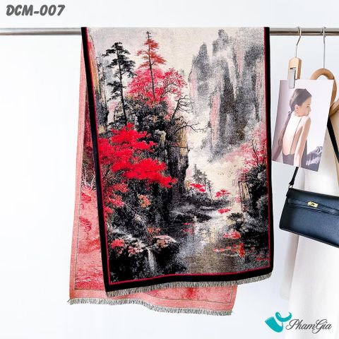 Khăn Choàng Dạ Cashmere 3D Cao Cấp Họa Tiết Tranh Thủy Mặc (DCM007)