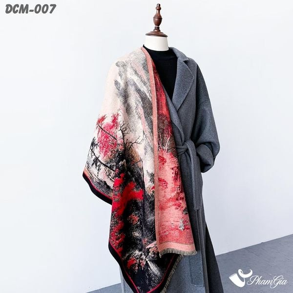 Khăn Choàng Dạ Cashmere 3D Cao Cấp Họa Tiết Tranh Thủy Mặc (DCM007)