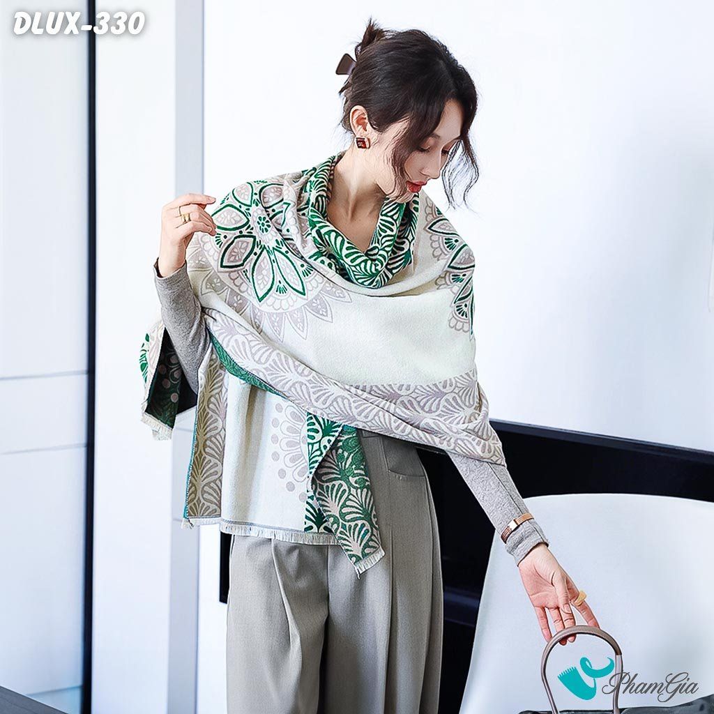 Khăn Choàng Dạ Cashmere Cao Cấp Họa Tiết Boho Màu Beige Thanh Lịch (DLUX330)