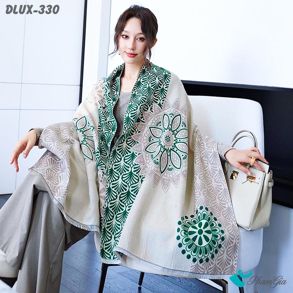 Khăn Choàng Dạ Cashmere Cao Cấp Họa Tiết Boho Màu Beige Thanh Lịch (DLUX330)