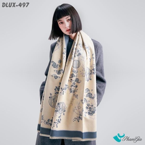 Khăn Choàng Dạ Cashmere Cao Cấp Họa Tiết Cổ Điển Màu Xanh Trang Nhã (DLUX497)