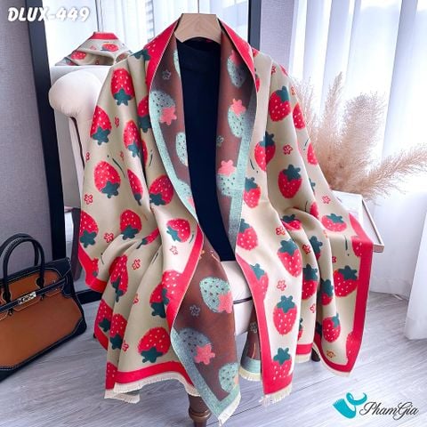 Góc Nghiêng Khăn Choàng Dạ Cashmere Cao Cấp Họa Tiết Dâu Tây Màu Đỏ Cá Tính