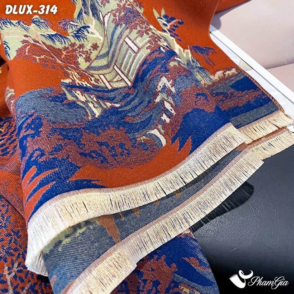 Khăn Choàng Dạ Cashmere Cao Cấp Họa Tiết Hoa Sơn Thủy Màu Đỏ Gạch (DLUX314)