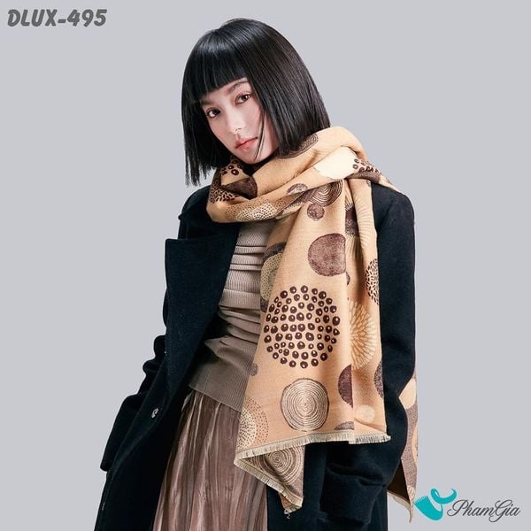 Khăn Choàng Dạ Cashmere Cao Cấp Họa Tiết Pháo Hoa Màu Nâu Tây Hiện Đại (DLUX495)