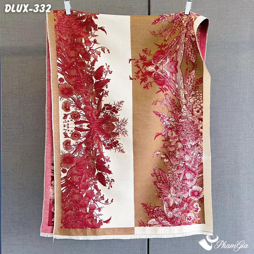 Khăn Choàng Dạ Cashmere Cao Cấp Họa Tiết Sắc Hoa Màu Đỏ Sang Trọng (DLUX332)