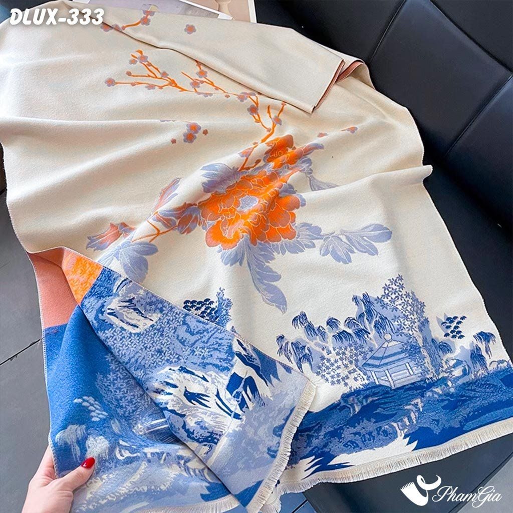 Khăn Choàng Dạ Cashmere Cao Cấp Họa Tiết Tranh Thủy Mặc Sang Trọng (DLUX333)