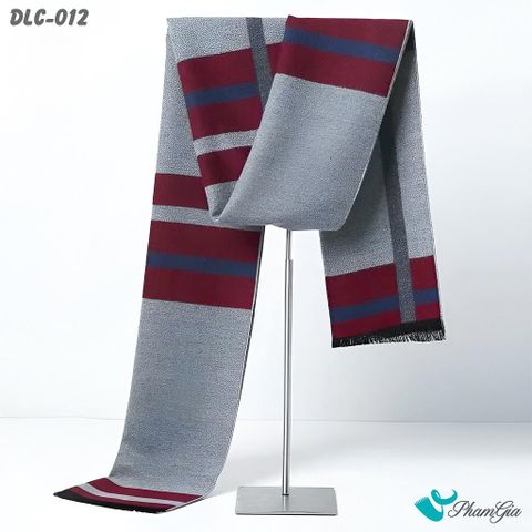 Khăn Choàng Dạ Cashmere Nam Cao Cấp Màu Xám Khói Phối Sọc Đỏ Đô (DLC012)