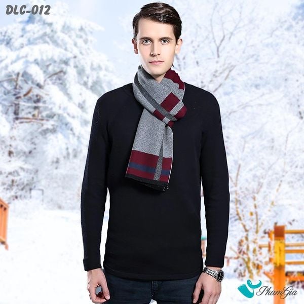Khăn Choàng Dạ Cashmere Nam Cao Cấp Màu Xám Khói Phối Sọc Đỏ Đô (DLC012)