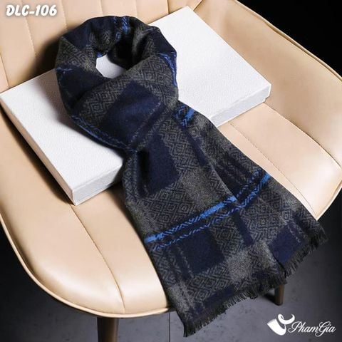 Khăn Choàng Dạ Lông Cừu Họa Tiết Caro Màu Xanh Than Cá Tính Cho Nam (DLC106)