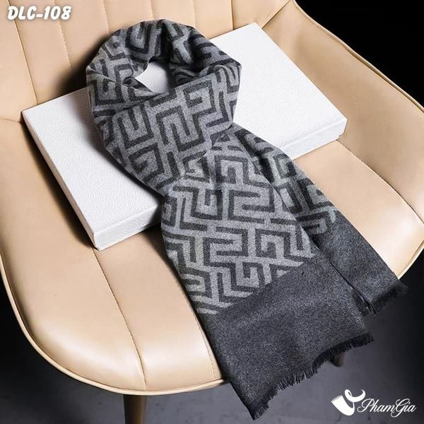 Khăn Choàng Dạ Lông Cừu Họa Tiết Hình Học Màu Ghi - Xám Cá Tính Cho Nam (DLC108)