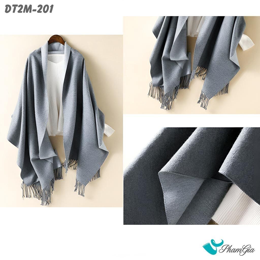 Góc Thẳng Khăn Choàng Dạ Cashmere Trơn 2 Mặt Phiên Bản Mới Phối Màu Xám Khói - Xám Ghi Tối Giản