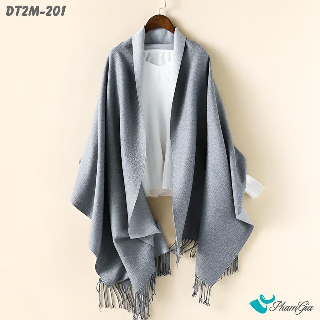 Khăn Choàng Dạ Cashmere Trơn 2 Mặt Phiên Bản Mới Phối Màu Xám Khói - Xám Ghi Tối Giản
