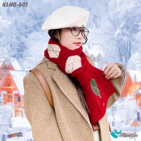 Khăn Choàng Len Giữ Ấm Họa Tiết Quả Trám Màu Đỏ Cao Cấp (KLHQ601)