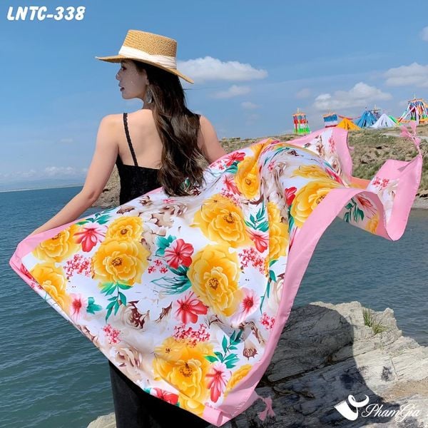 Khăn Choàng Linen Boho Họa Tiết Hoa Hồng Vàng Rực Rỡ (LNTC338)