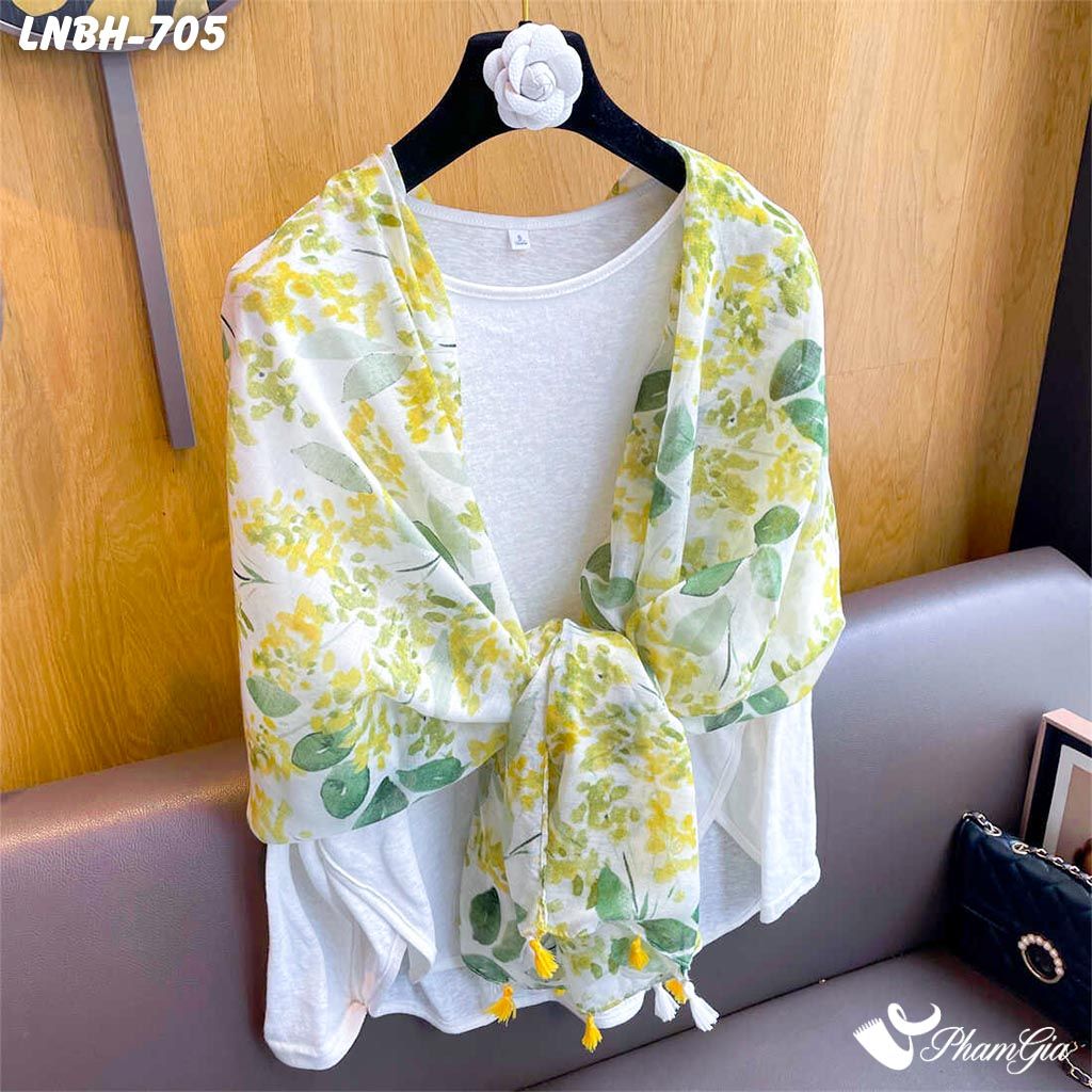 Khăn Choàng Linen Boho Họa Tiết Hoa Lá Botanical (LNBH705)
