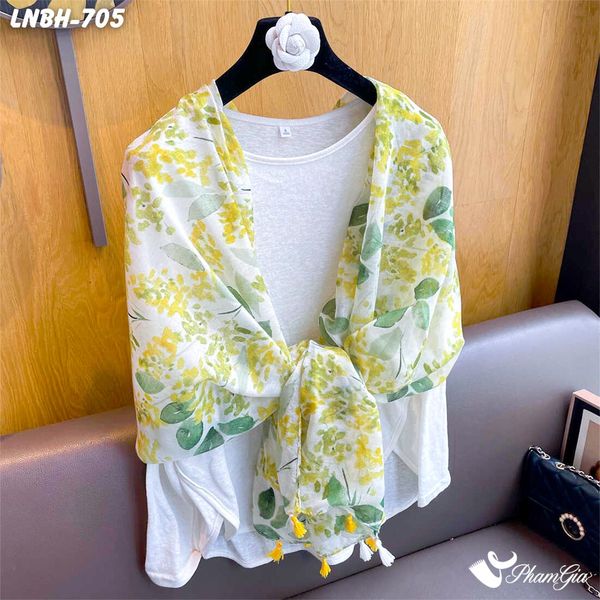 Khăn Choàng Linen Boho Họa Tiết Hoa Lá Botanical (LNBH705)