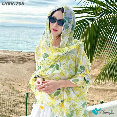 Khăn Choàng Linen Boho Họa Tiết Hoa Lá Botanical (LNBH705)