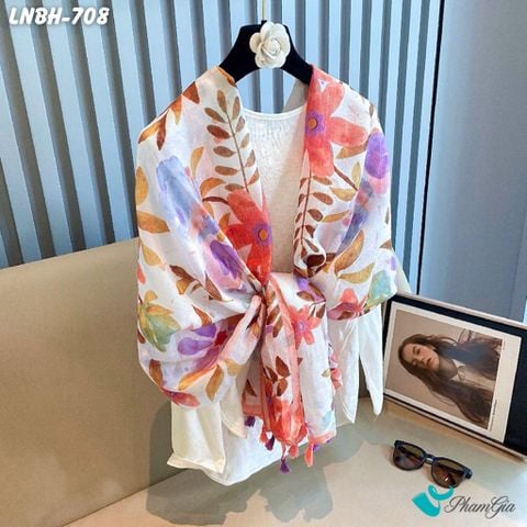 Khăn Choàng Linen Boho Họa Tiết Hoa Lá Botanical (LNBH708)