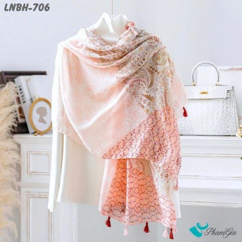 Khăn Choàng Linen Boho Họa Tiết Hoa Văn Thổ Cẩm (LNBH706)