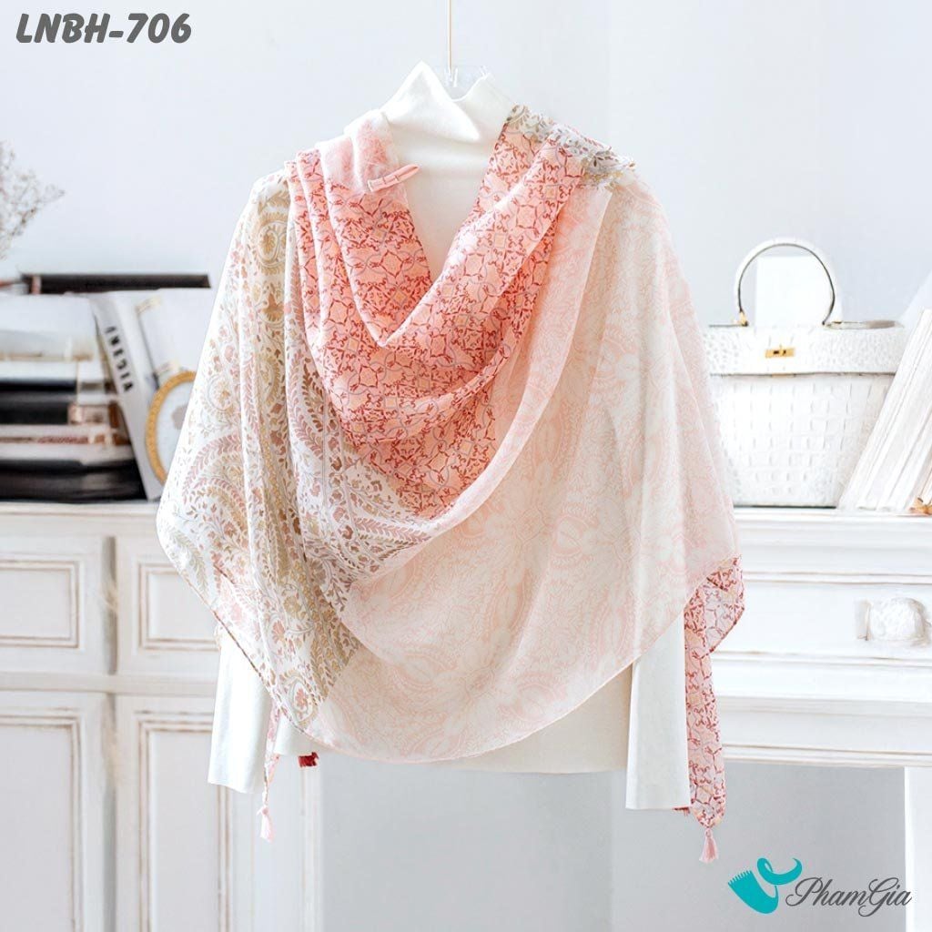 Khăn Choàng Linen Boho Họa Tiết Hoa Văn Thổ Cẩm (LNBH706)