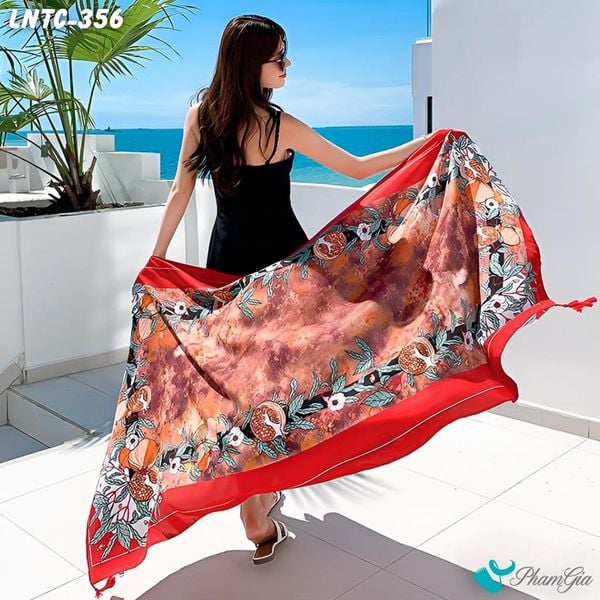 Khăn Choàng Linen Boho Họa Tiết Lựu Chín Màu Đỏ Nổi Bật (LNTC356)