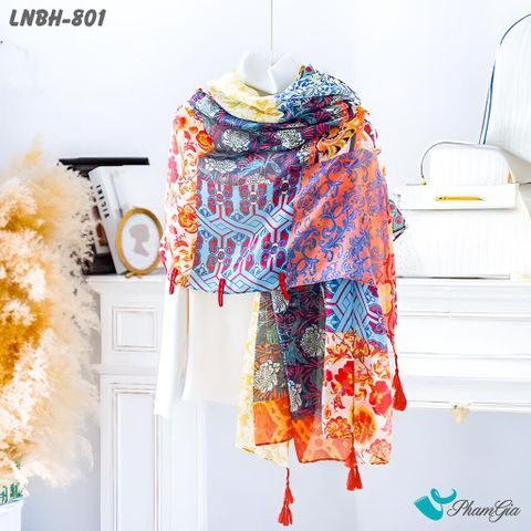 Góc Thẳng Khăn Choàng Linen Boho Họa Tiết Thổ Cẩm Phối Hoa Nhiều Màu Cá Tính