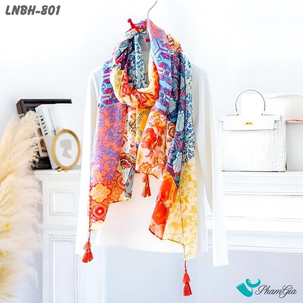 Khăn Choàng Linen Boho Họa Tiết Thổ Cẩm Phối Hoa Nhiều Màu Cá Tính (LNBH801)