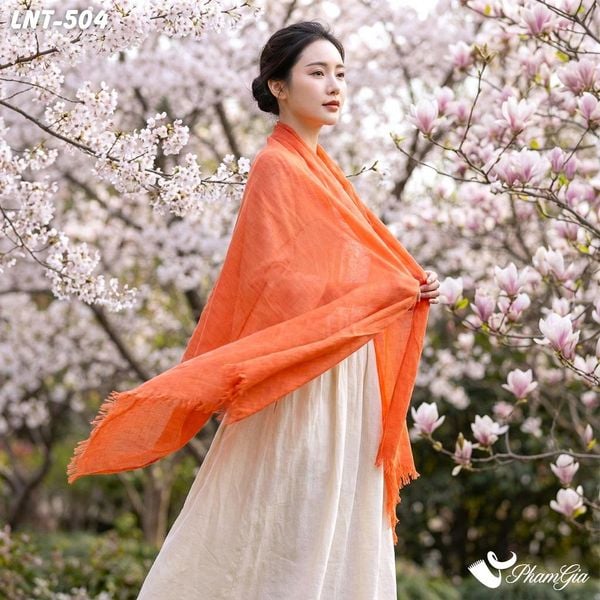 Khăn Choàng Linen Đơn Sắc Cao Cấp Màu Cam Gạch (LNT504)