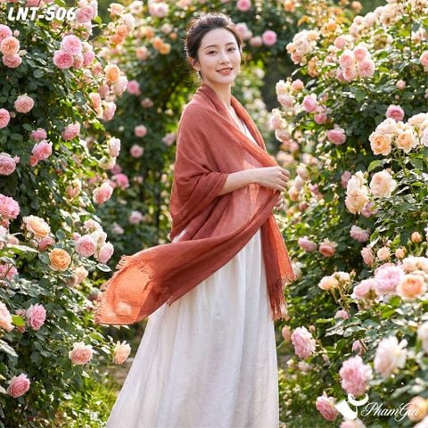 Khăn Choàng Linen Đơn Sắc Cao Cấp Màu Đỏ Đất (LNT506)