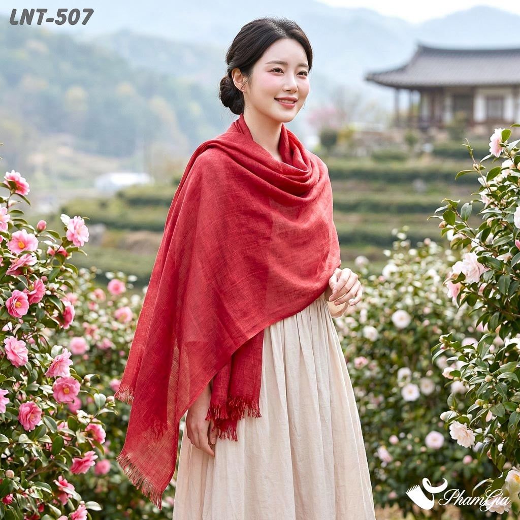 Khăn Choàng Linen Đơn Sắc Cao Cấp Màu Đỏ Đô (LNT507)