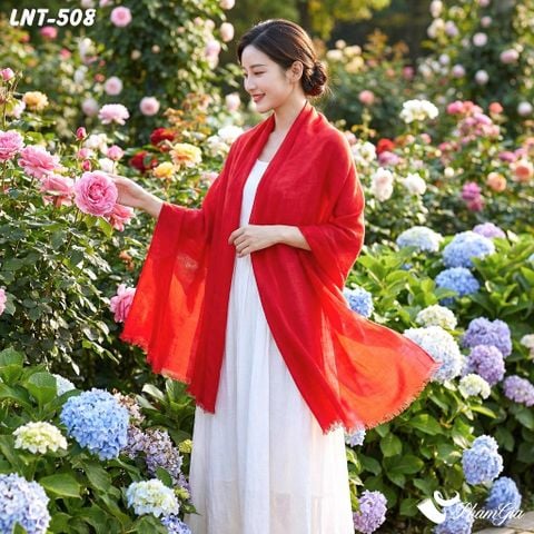 Khăn Choàng Linen Đơn Sắc Cao Cấp Màu Đỏ Tươi (LNT508)