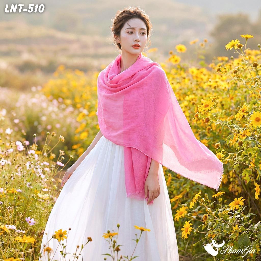 Khăn Choàng Linen Đơn Sắc Cao Cấp Màu Hồng Sen (LNT510)