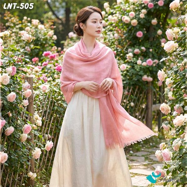 Khăn Choàng Linen Đơn Sắc Cao Cấp Màu Hồng Sữa (LNT505)