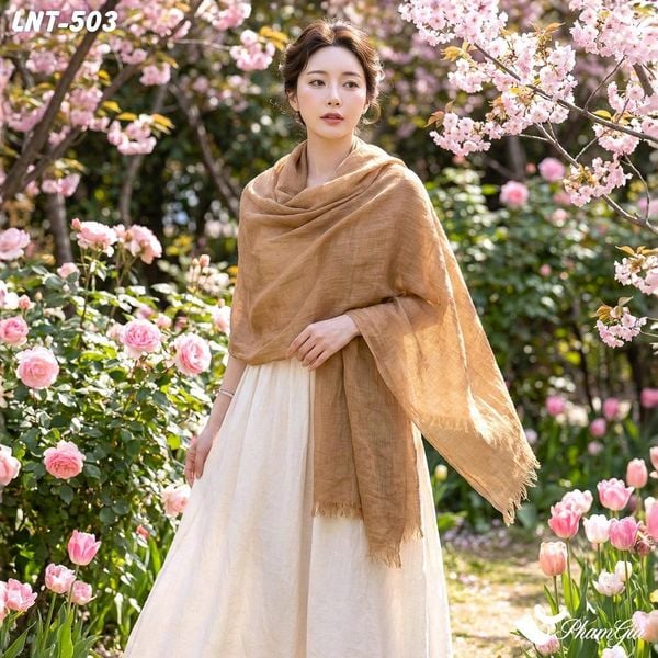 Khăn Choàng Linen Đơn Sắc Cao Cấp Màu Nâu Tây (LNT503)