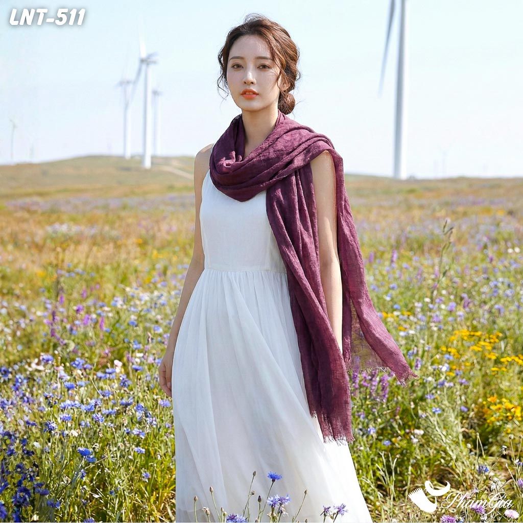 Khăn Choàng Linen Đơn Sắc Cao Cấp Màu Tím Nho (LNT511)