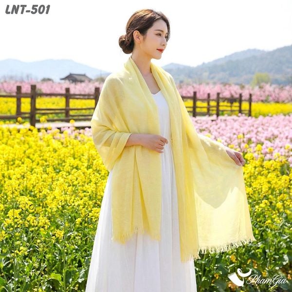 Khăn Choàng Linen Đơn Sắc Cao Cấp Màu Vàng Lông Gà Con (LNT501)