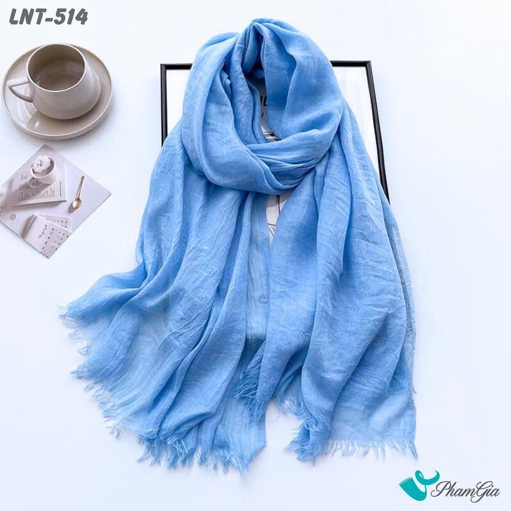 Khăn Choàng Linen Đơn Sắc Cao Cấp Màu Xanh Blue (LNT514)