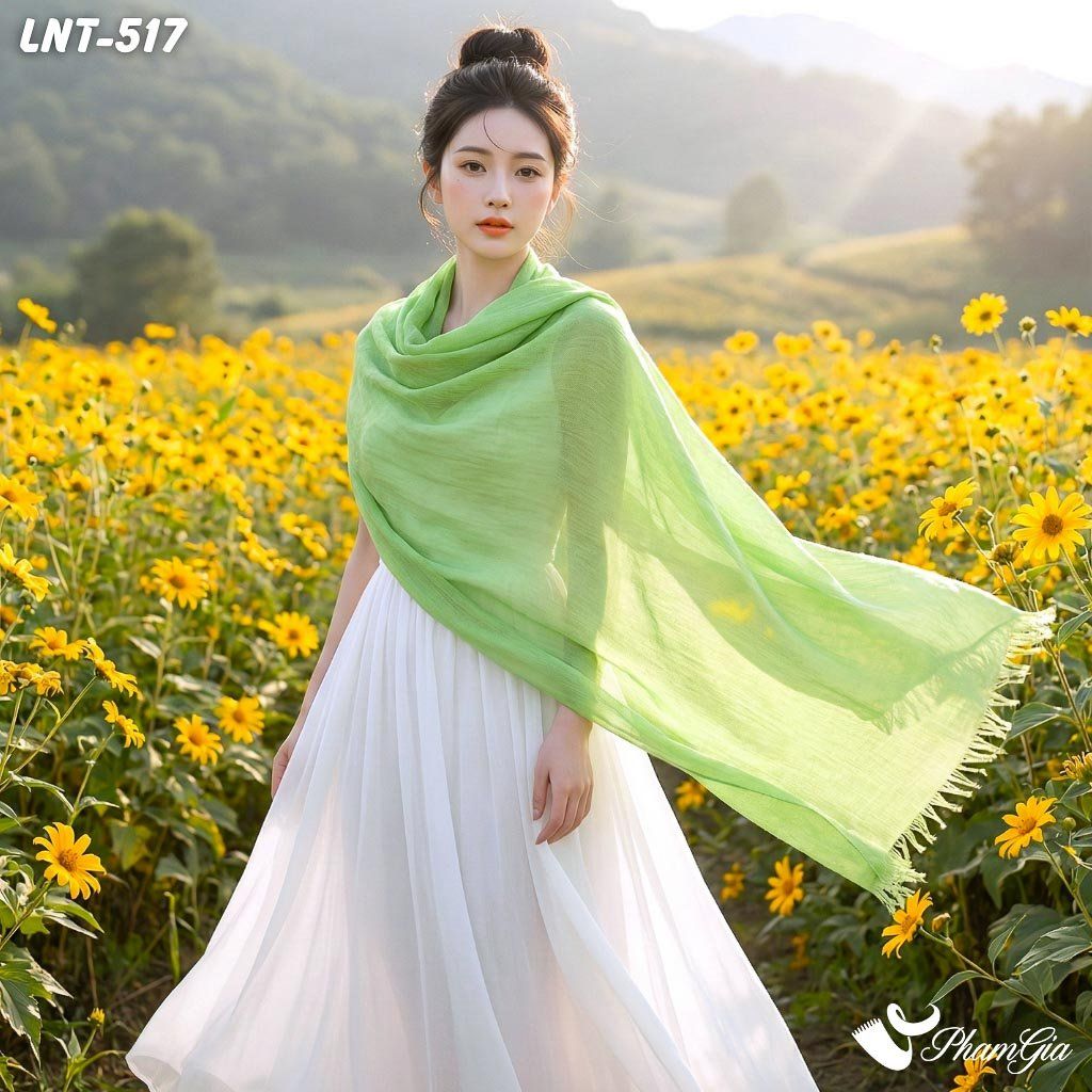 Khăn Choàng Linen Đơn Sắc Cao Cấp Màu Xanh Bơ (LNT517)